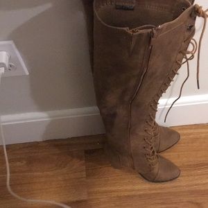 Over the knee tie boots